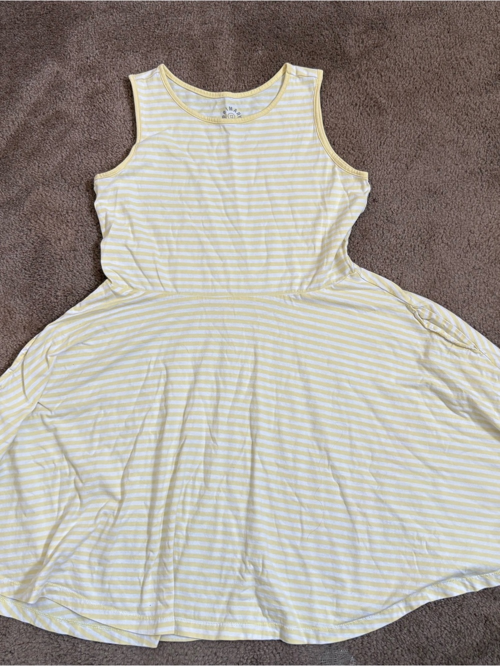 Primary Yellow & White Striped Sleeveless Fit-and-Flare Mini